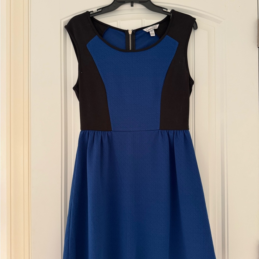 Speck Blue and Black A-Line Cocktail Dress